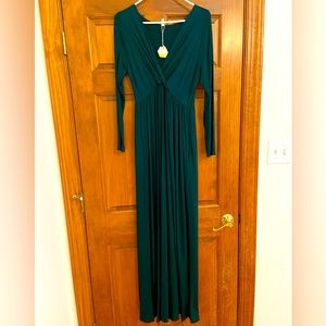 Green Long Sleeve Maternity Maxi Dress